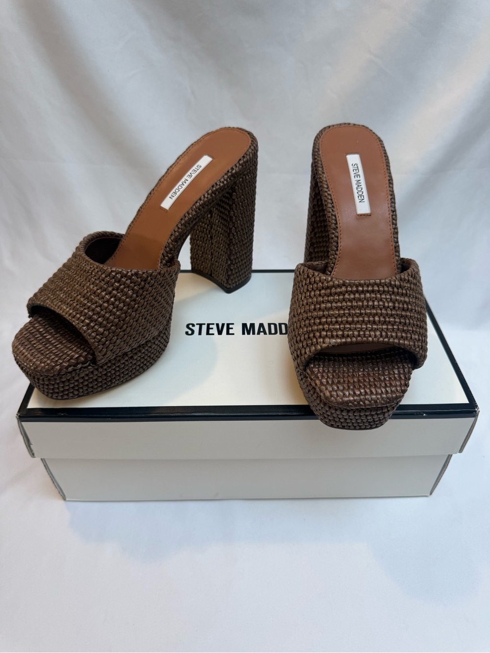 NEW Steve Madden Women’s Joel Brown Raffia Platform Sandal Sz 8 Retail $129
